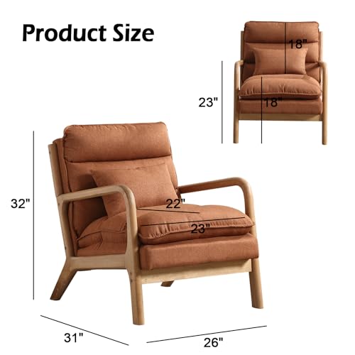 INZOY Mid Century Modern Accent Chair with Wood Frame, Upholstered Reading Armchair with Waist Cushion, Double Padded Accent Chair, Side Chair for Living Room Bedroom Office, Easy Assembly, Green