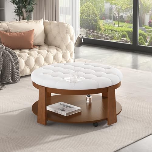 Modern 2 Piece Nesting Rattan Wood+ MDF Coffee Table Set in Natural