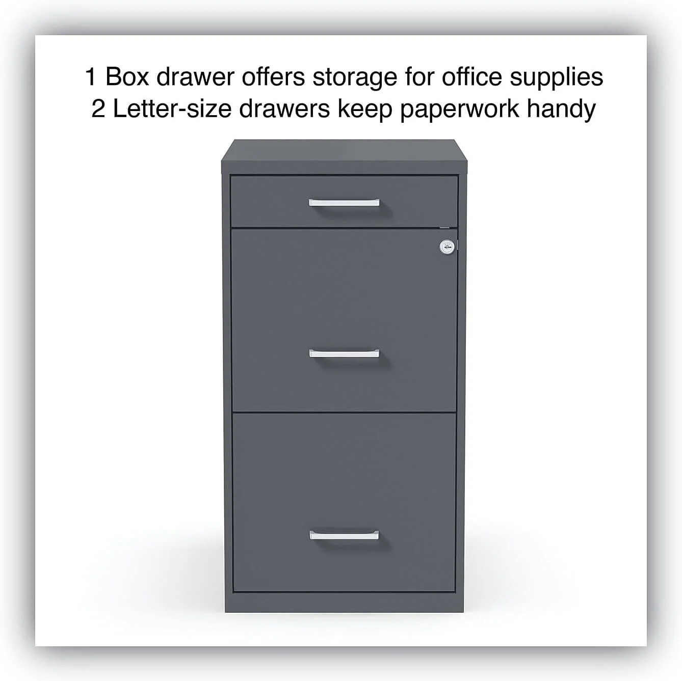 2806768 Soho 14 In. X 18 In. X 26.9 In. 3-Drawer Vertical File Cabinet - Letter, Charcoal
