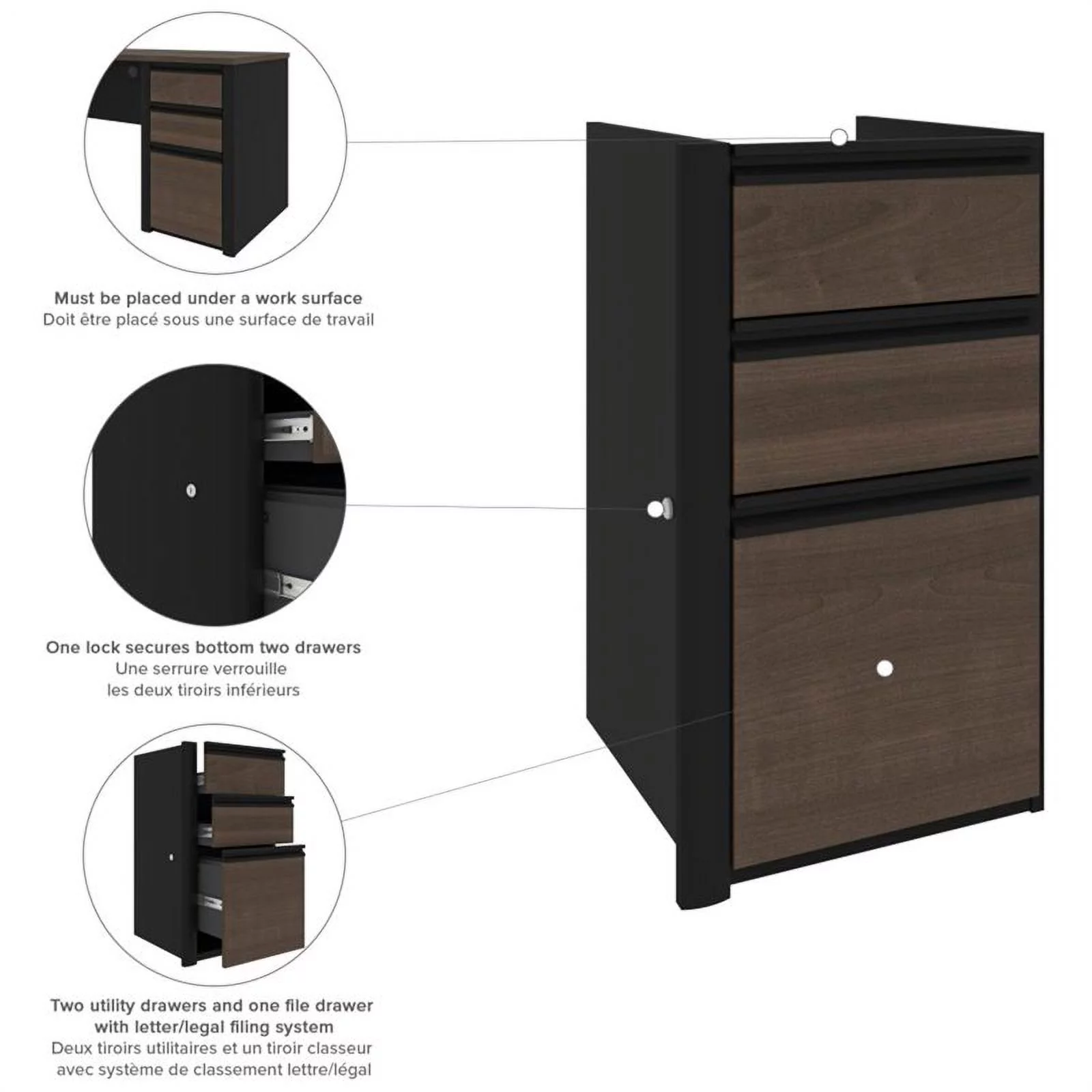 Atlin Designs 5 Piece L Shaped Computer Desk with Hutch in Antigua and Black