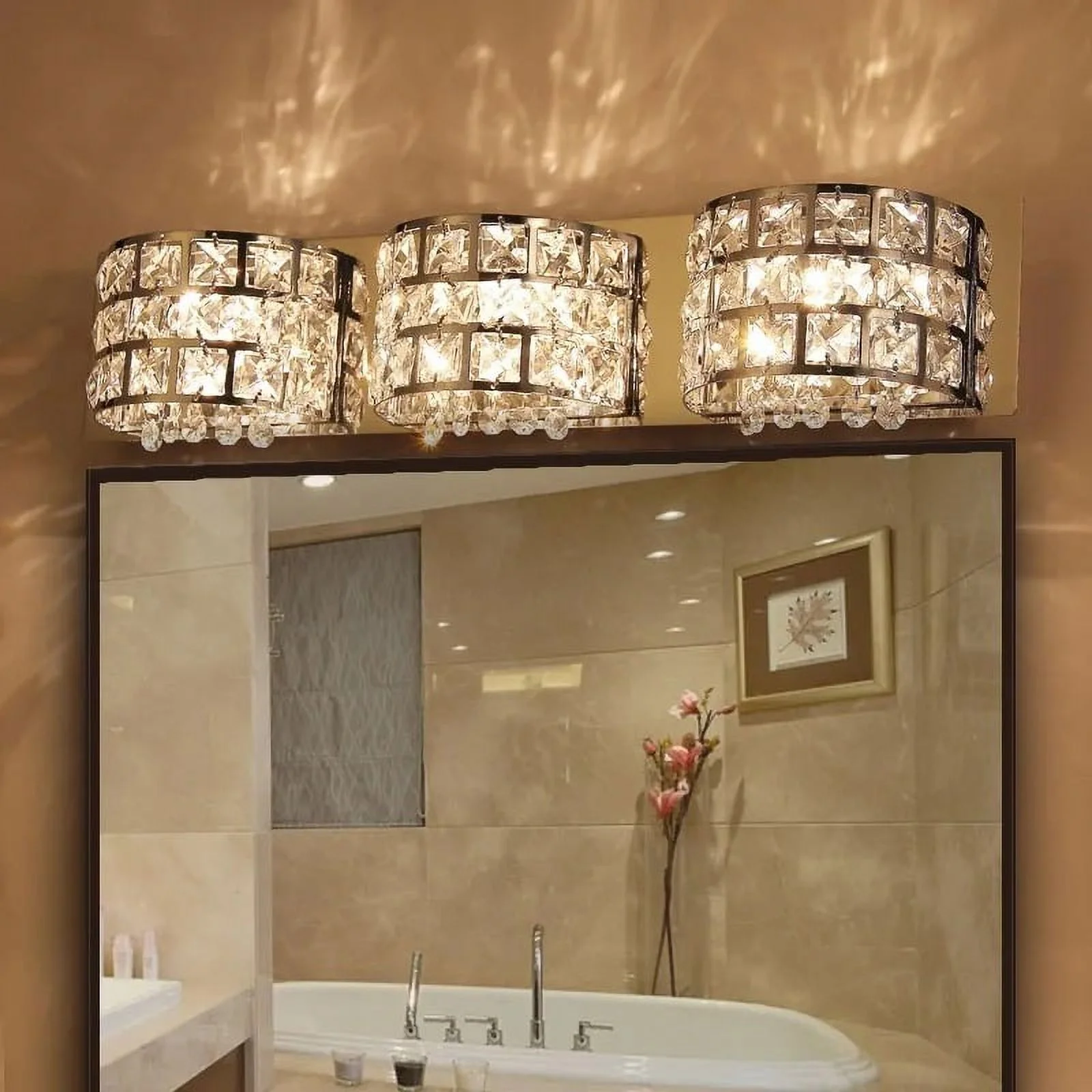Homary Modern Clear Crystals 3-Light Bath Vanity Wall Light in Chrome