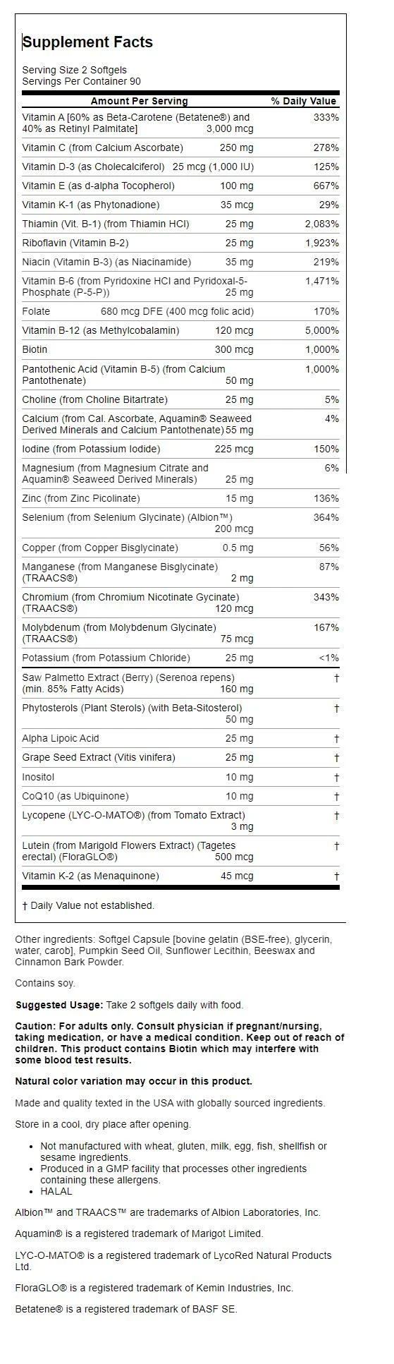NOW Supplements, ADAM™ Men's Multivitamin with Saw Palmetto, Plant Sterols, Lycopene & CoQ10, 180 Softgels