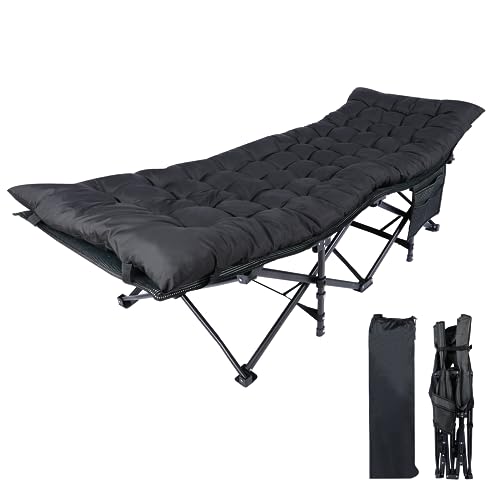 YSSOA Folding Camping Cot with Table for Adults, Portable and Lightweight Sleeping Bed for Outdoor Traveling, Hiking, Easy to Set up, Black