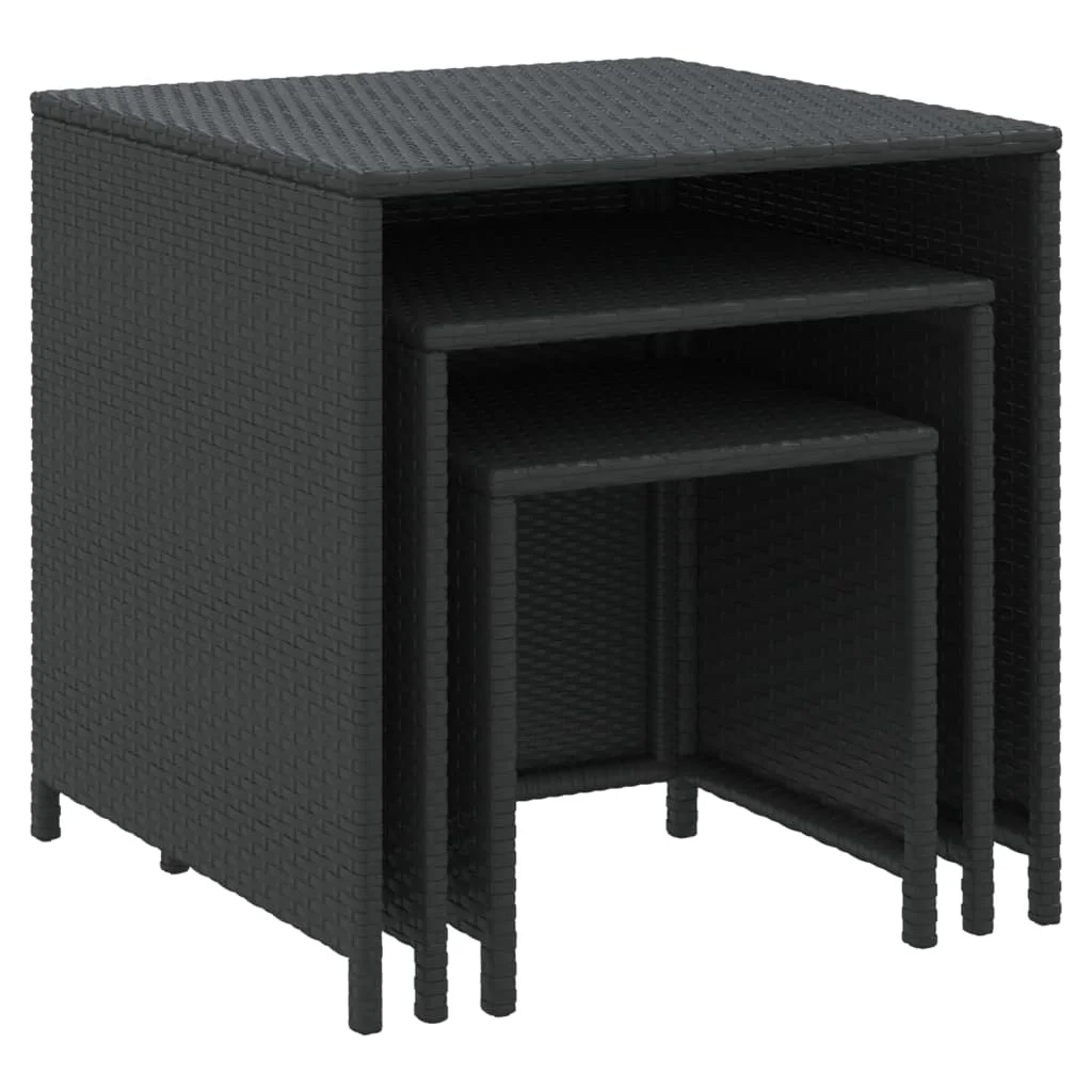 OWSOO Nesting Tables 3 pcs, Black Poly Rattan, Durable Material, Sturdy Steel Frame