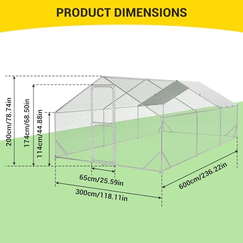 Large Metal Chicken Coop, Walk-in Poultry Cage, Chicken Run Pen House with Reinforcement & Waterproof & Anti-Ultraviolet Cover Chicken Coop Run with Lockable Doors for Outdoor 9.8 x 13.1 x 6.6ft