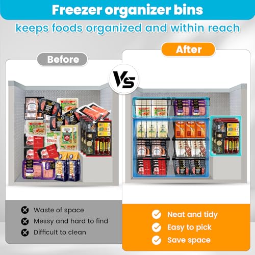 Freezer Organizer Bins, 3 Pack Stackable Chest Freezer Organizer Bins for 5 Cu Ft Deep Freezer, Chest Freezer Sort Frozen Meats, Freezer Storage Containers Deep Freezer Organizer Baskets