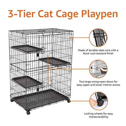Amazon Basics Large 3-Tier Cat Durable,Pliable Cage Playpen Box Crate Kennel - 35.8