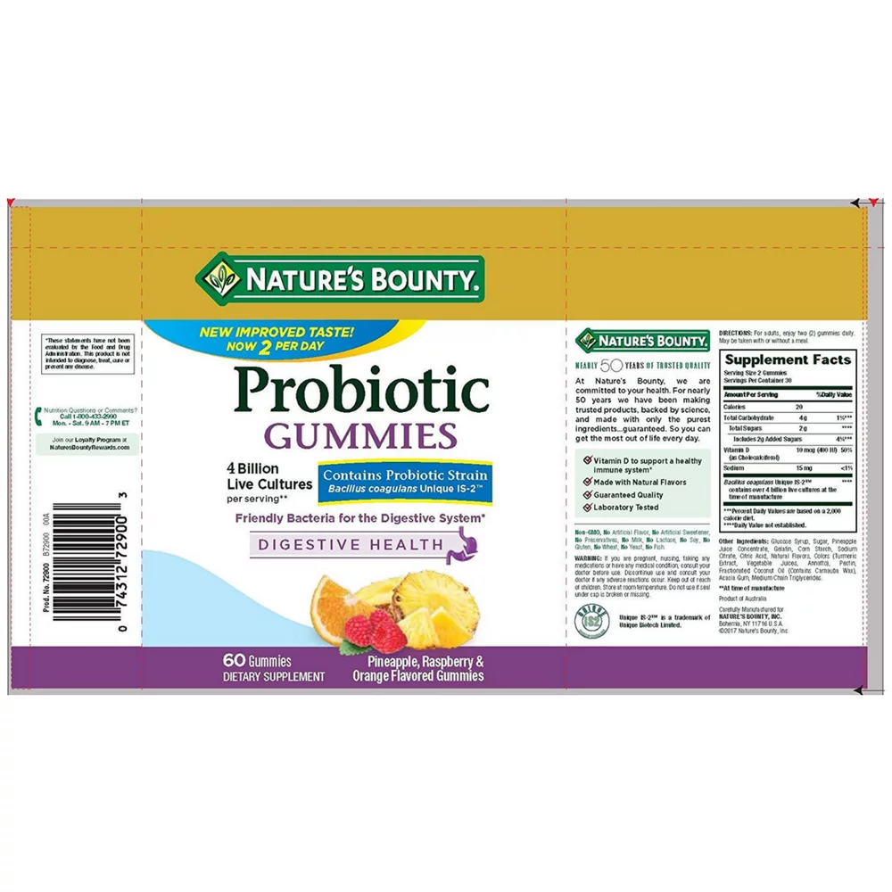 Nature's Bounty Probiotic Gummies 60 ea (Pack of 3)