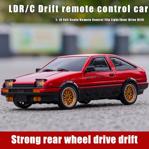 LD1899 1/18 RC Drift Car GTR R34 2.4GHz RWD with Gyroscope on-Road Alloy Body Shell Racing Cars Radio Control (Blue)