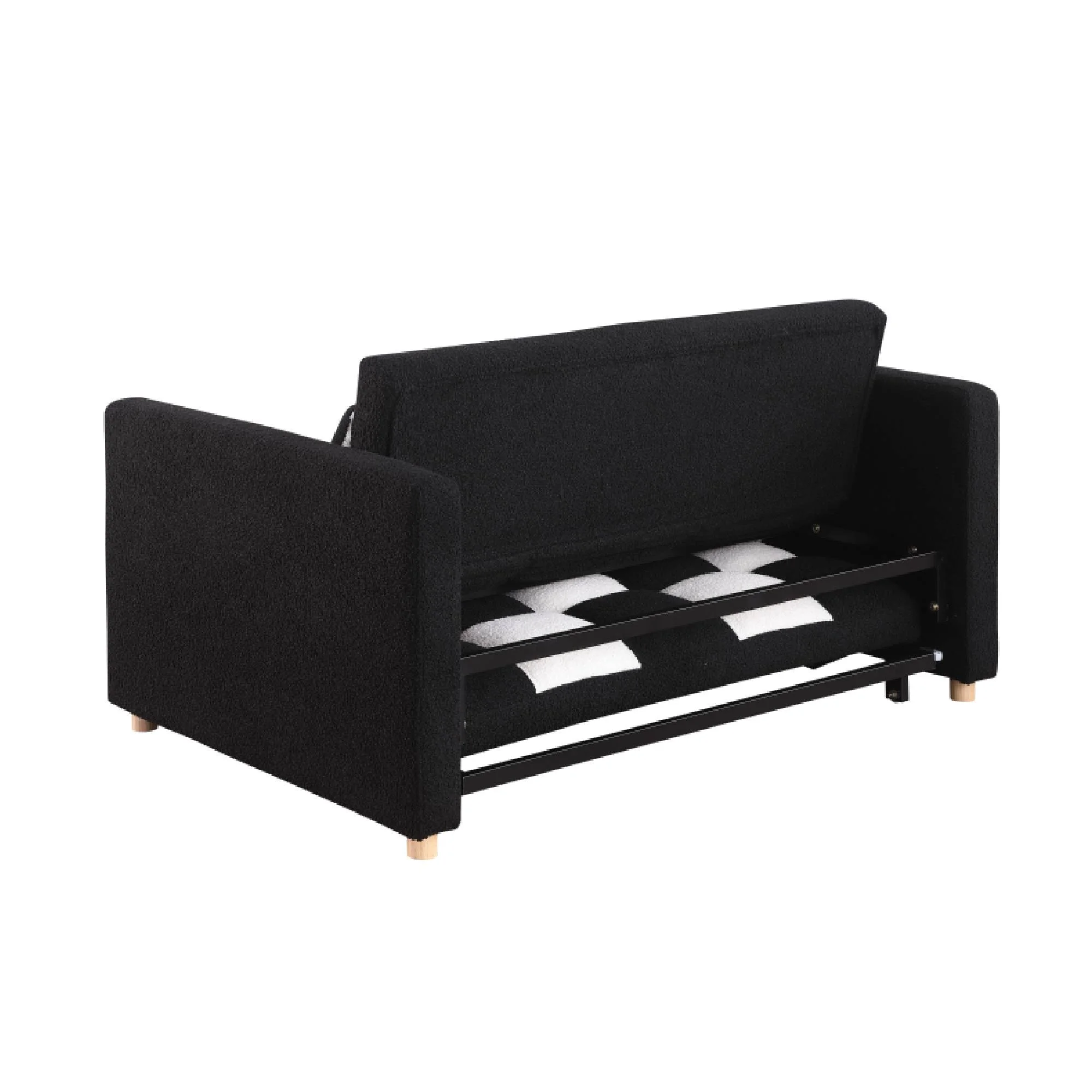 Holaki 45 x 68 Small Teddy Convertible Loveseat, 3 in 1 Sleeper Sofa Couch Bed, Futon Sofa Pull out Bed with Adjustable Backrest, 2 Pillows, Black+White