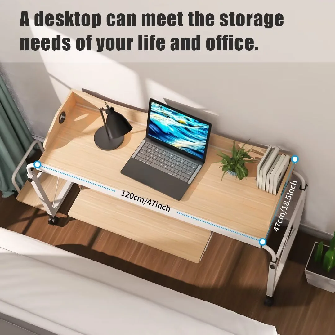 Oukaning Overbed Table Laptop Computer Cart with Wheels Rolling Desk Height Adjustable Home Office Desks