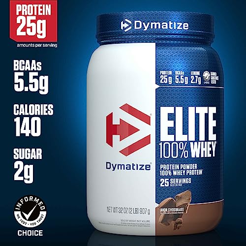 Dymatize Elite 100% Whey Protein Powder, Vanilla, 25g of Protein, 5.5g BCAAs, Less Than 140 Cal., Gluten Free, 2g Carb, 2g Sugar, 3g Fat (67 Servings)