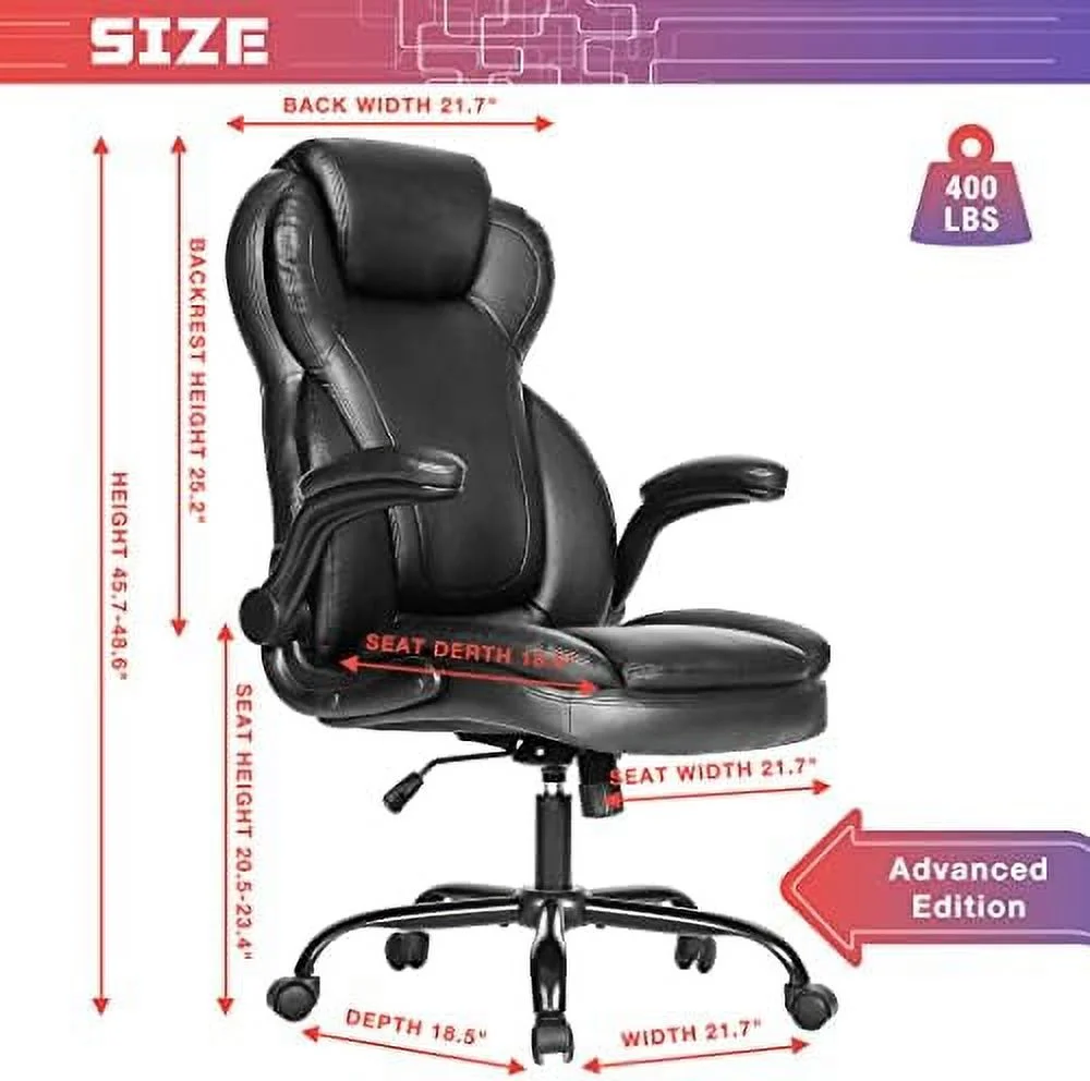 Big and Tall Fabric Office Chair 400lbs-Heavy Duty Executive Desk Chair with Extra Wide Seat  High Back JOMA Leather Computer Chair with Tilt Rock&Tension  Padded Armrests-Black