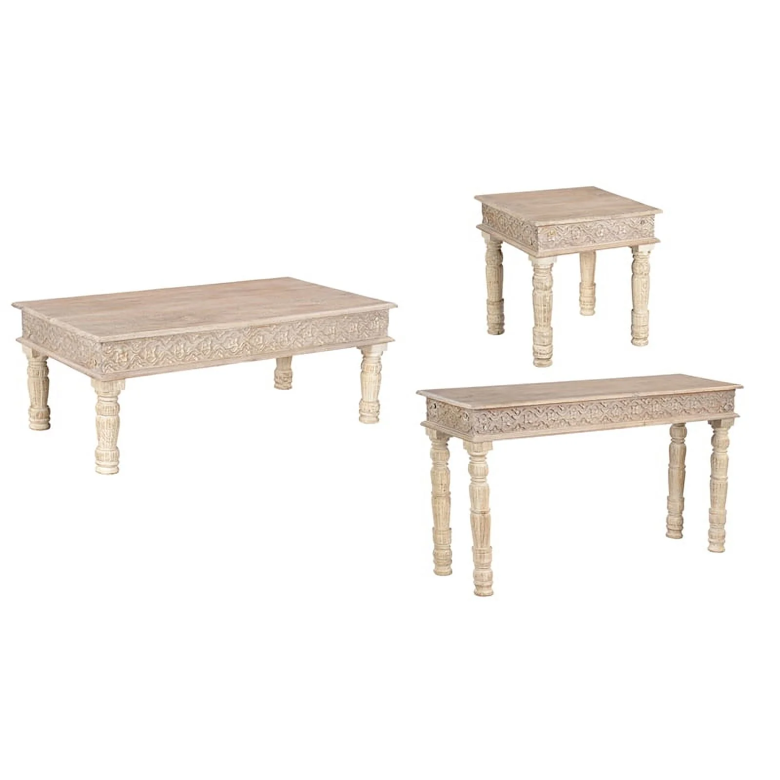 Taran Designs Milton Carved Solid Wood Coffee Table in White