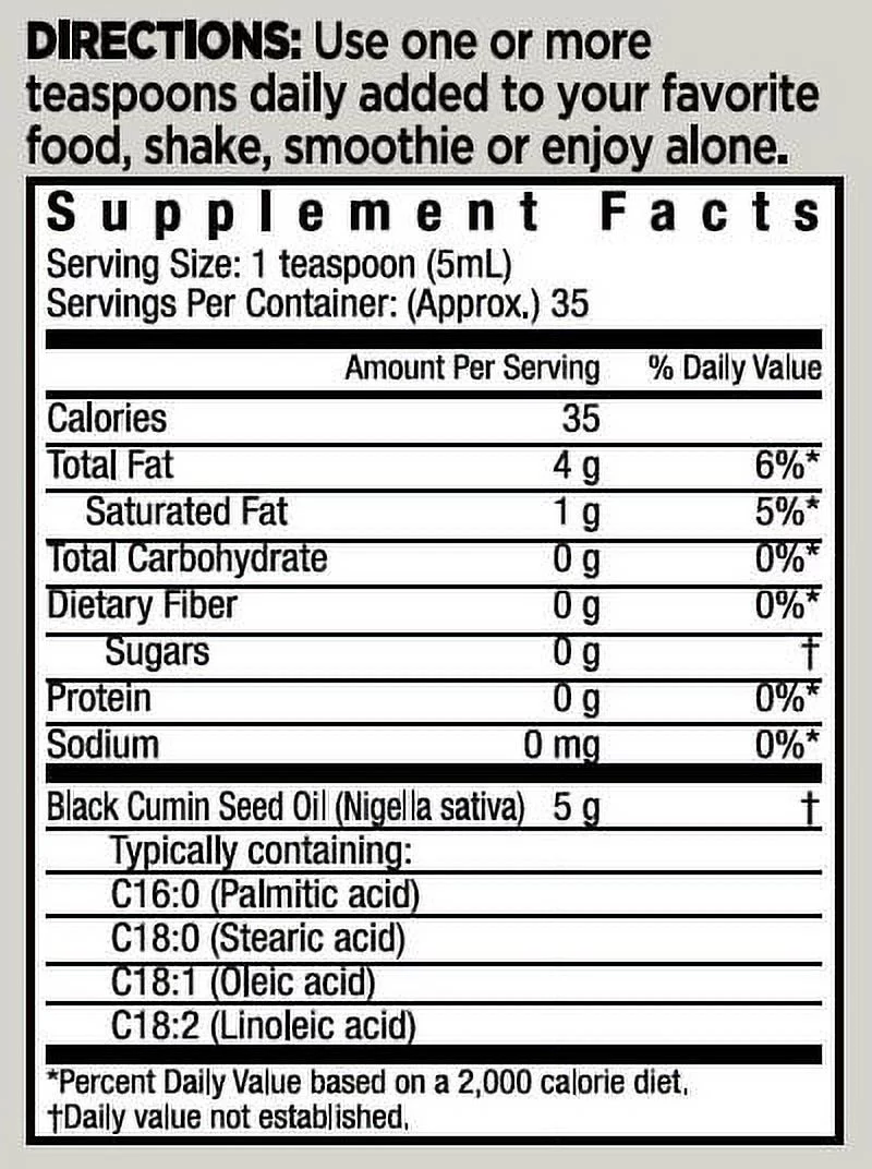 Country Farms Black Seed Oil Dietary Supplement, Black Cumin Seed Oil, Full Spectrum, Cold Pressed, 6 fl. oz., 35 Servings