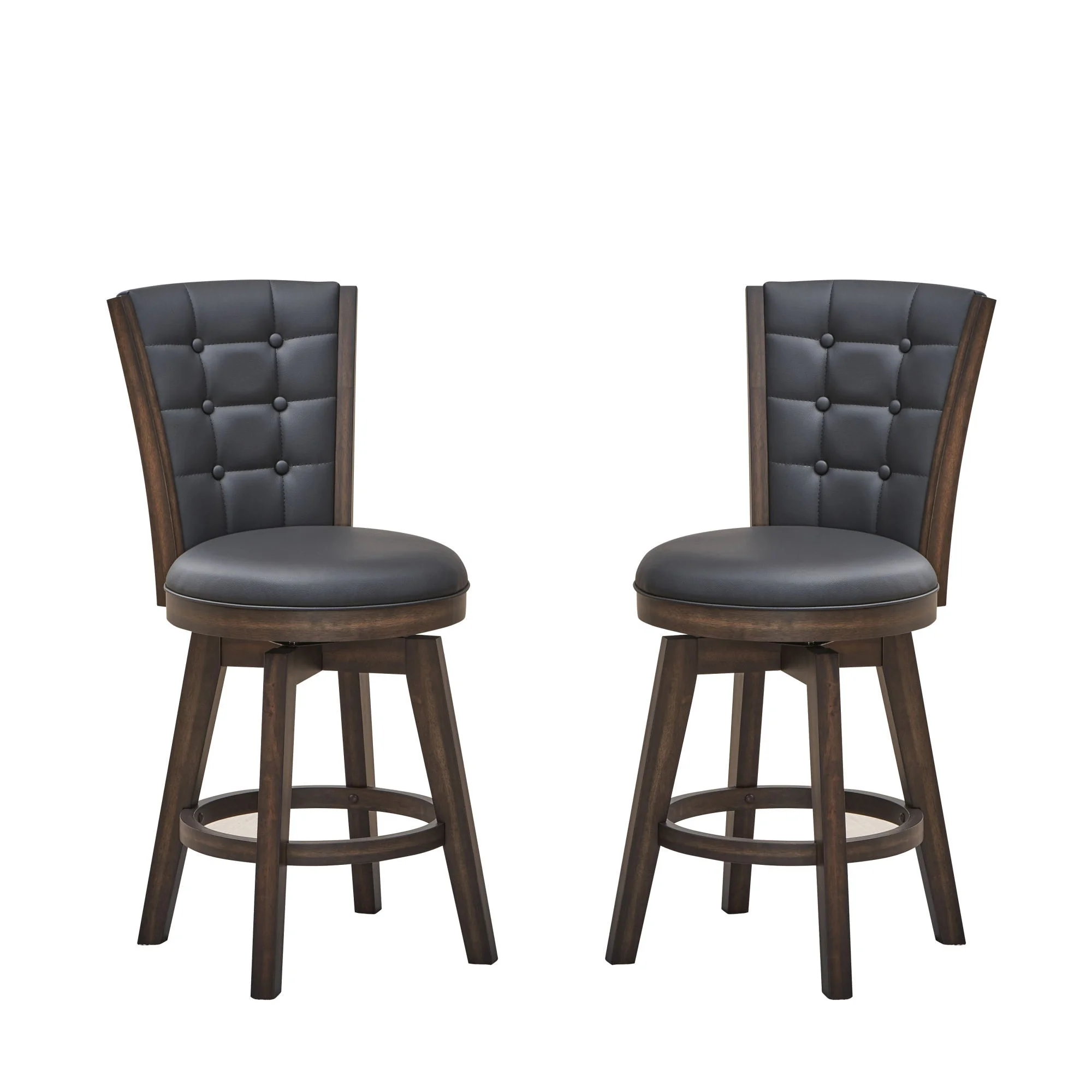 Poundex F1855 Faux Leather Counter Chair with Swivel Function, Black - Set of 2