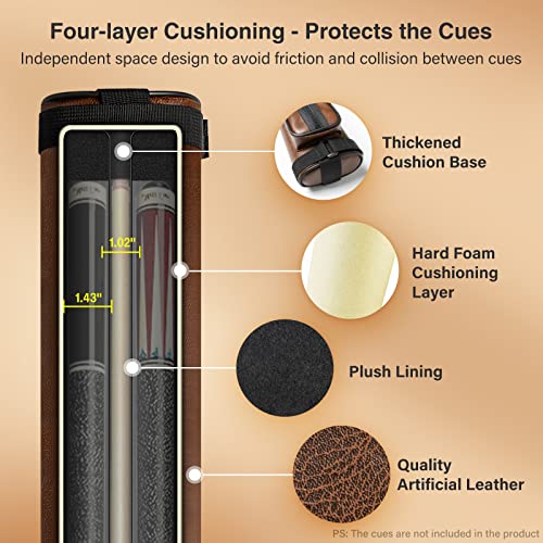 Adhafera Pool Cue Case, 2 X 2 Hard Pool Stick Case, Made of Faux Leather Billiards Accessories