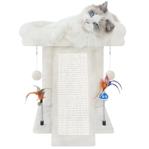 TWDEPART Cat Tree Tower with Cat Scratching Post for Indoor Cats, Activity Centre Climbing Tree with Scratching Board and Playful Toy Balls, Grey