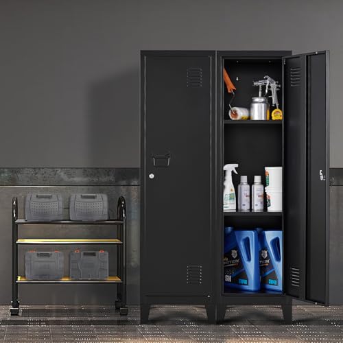 Metal Locker with Doors and Shelves, Locking Storage Cabinets for Small Spaces, Lockers for Employees, Lockable Storage Lockers for Office Garage School Gym