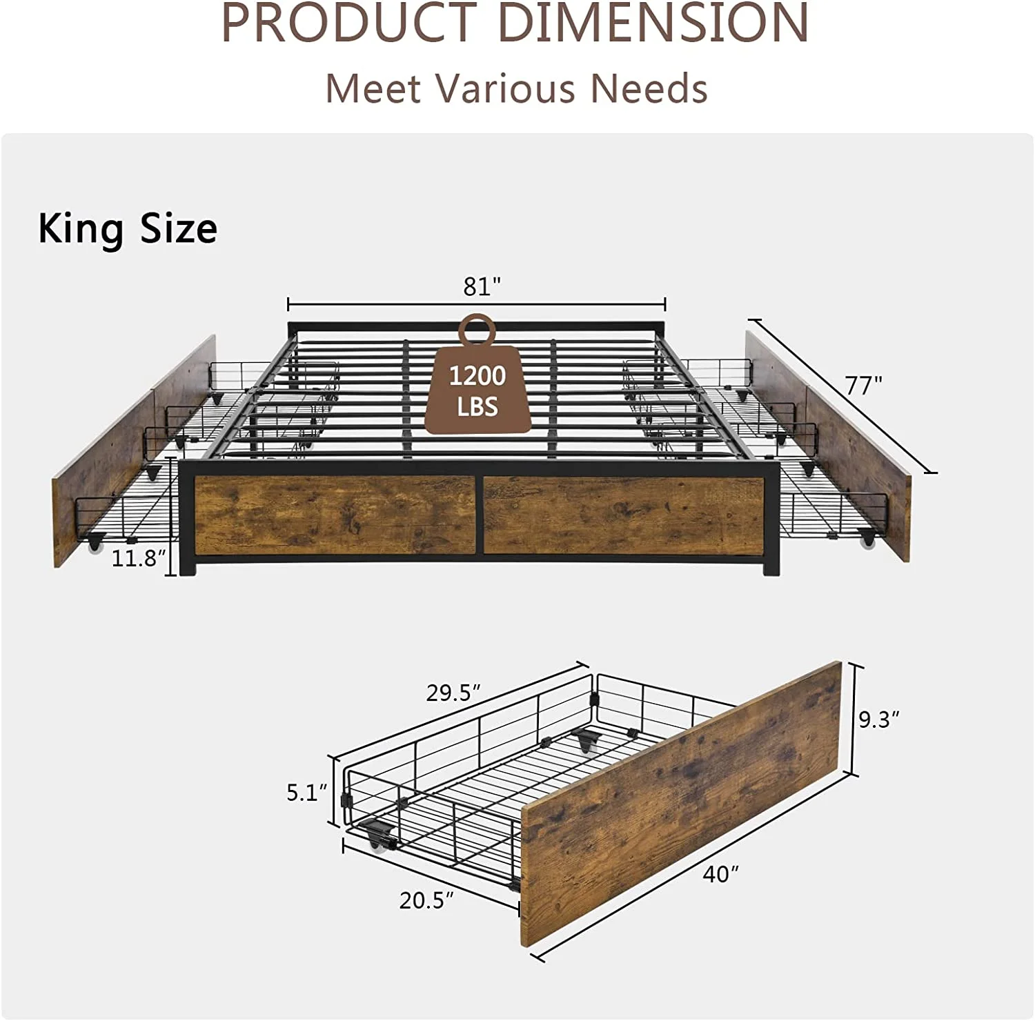 sell well Bed Frame with 4 Storage Drawers  Metal Platform Bed Frame King with Double-Row Support Bars and 13 Strong Steel Slats  Noise Free No Box Spring Needed Easy Assembly