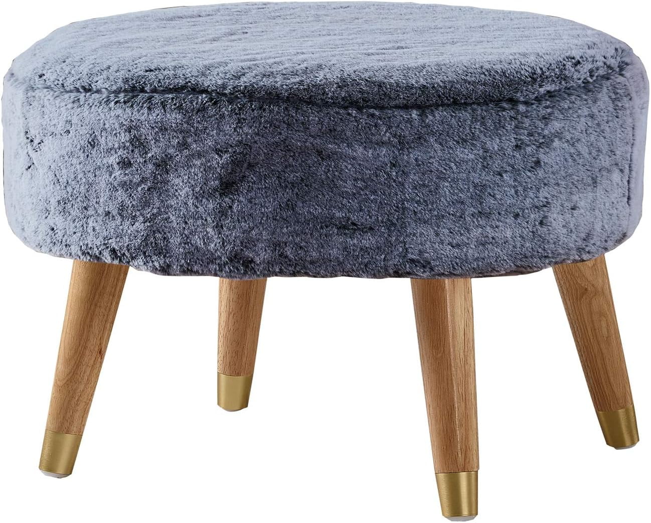 Heavy Faux Fur Oval Ottoman, 22'' X 18'' X 18'', Black, Super  Fuzzy Round Makeup Ottoman Bedroom Foot Rest Stool For Living Room Entryway Chair  Decor