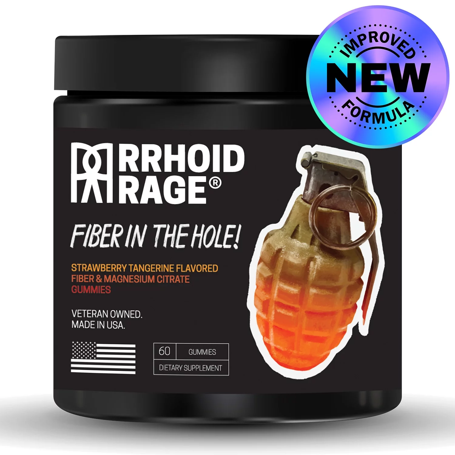 Rrhoid Rage - Fiber and Magnesium Gummies, Supports Digestive Health, Relieves Constipation, Helps Prevent Hemorrhoids, Has Both Soluble and Insoluble Fiber, Made in USA, 60 ct