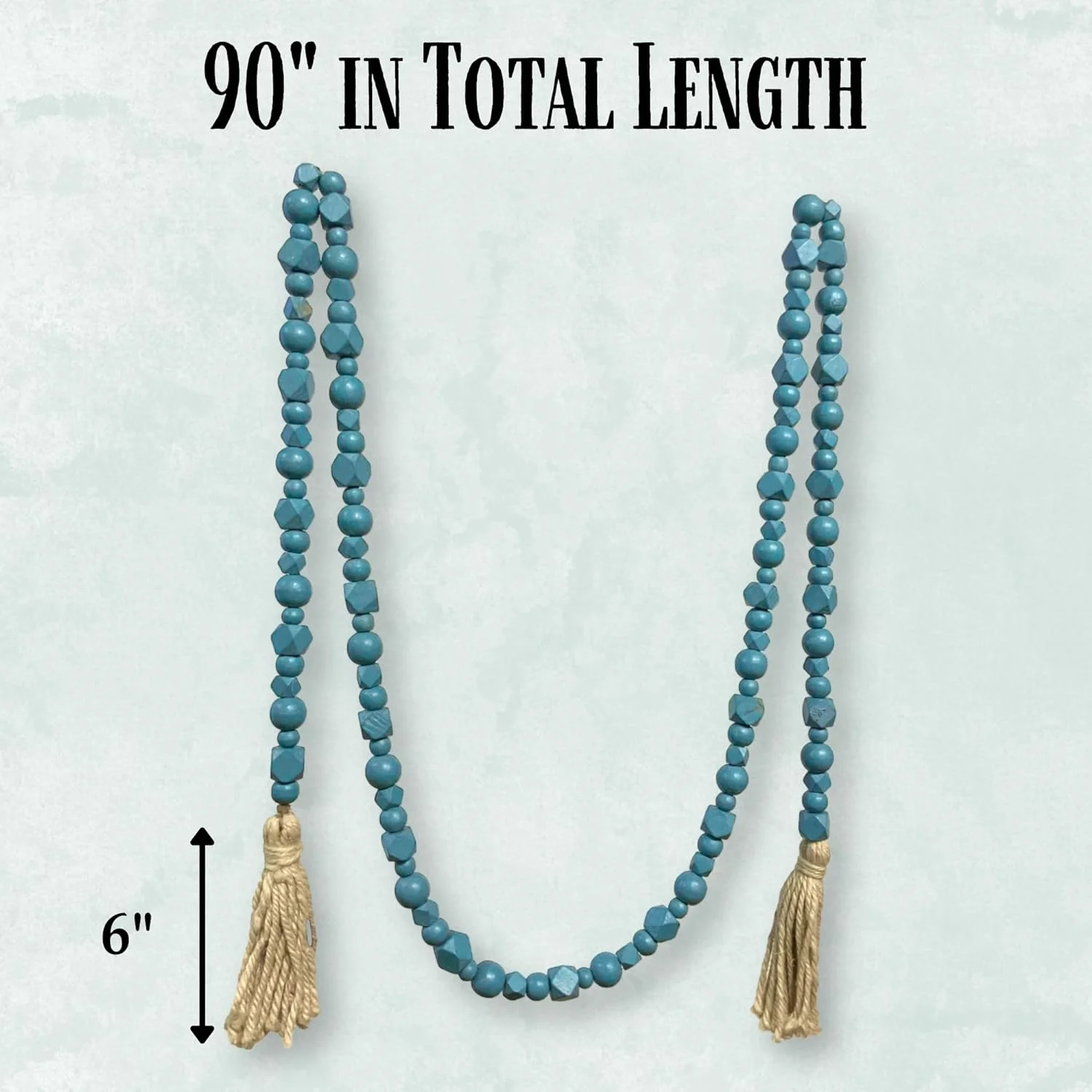 Wooden Bead With Jute Tassels - Boho Wedding , Rustic Boho Home Decor, Coffee Table, Mantle Decorations, Farmhouse Decor, Boho Decor (1, Robin's Egg Blue Multishape)