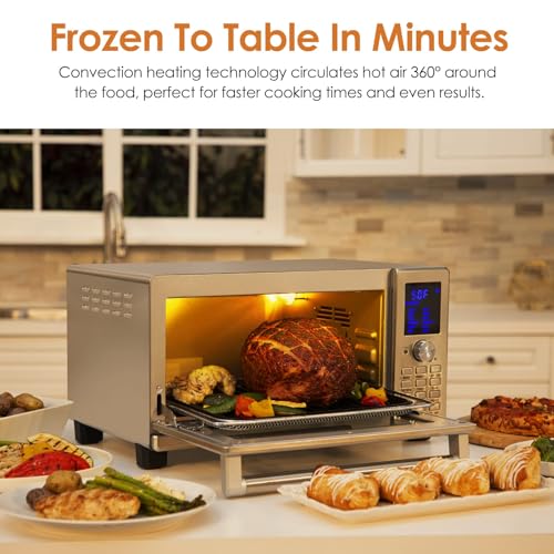 Nuwave Bravo Air Fryer Toaster Smart Oven, 10-in-1 Countertop Convection, 1800 Watts, 21-Qt Capacity, 50°-450°F Temp Controls, Top and Bottom Heater Adjustments 0%-100%, PFAS Free, Stainless Steel
