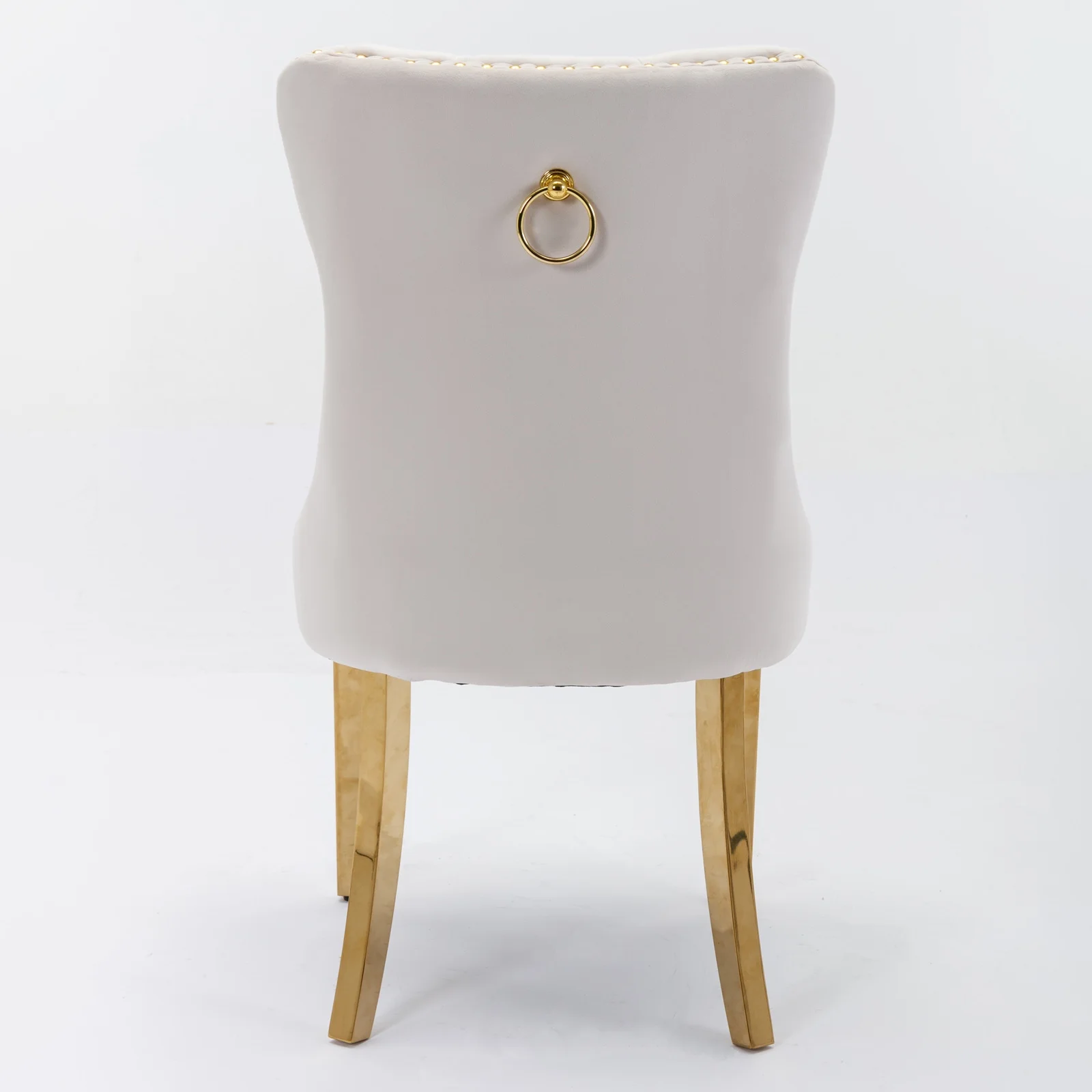 Glavbiku Modern High End Velvet Dining Chair Set of 2,Dining Room Rivets Chairs with Gold Legs,Beige