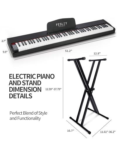 Fesley Weighted Piano Keyboard 88 Keys: Full Size Electric Keyboard Piano for Beginners, Portable 88 Key Keyboard with Daul Speaker,Sustain Pedal,Power Adapter,Support Bluetooth,USB MIDI,FEP300, Brown