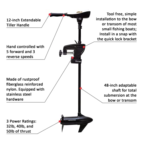 Pro Controll Revolution L-Type Freshwater Bow or Transom Mount Electric Trolling Motor, 50 lb Max Thrust, 36-inch Shaft