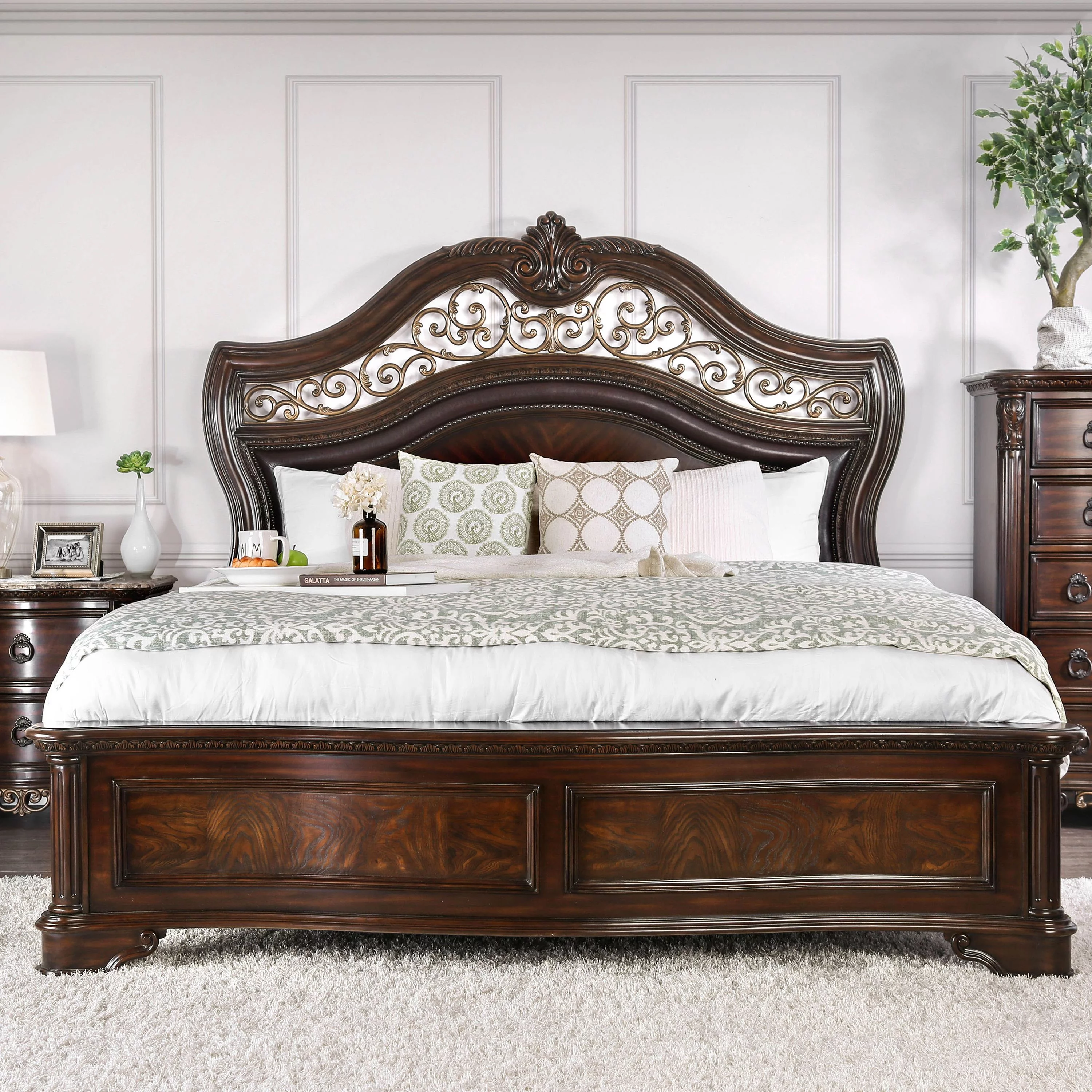 Furniture of America Davidson Wood Panel Bed, Queen, Brown Cherry