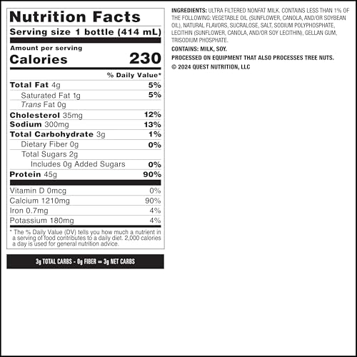 Quest Nutrition Chocolate Protein Shake, 45g Protein, 2g Sugar, 4g Net Carbs, Ready to Drink, Gluten Free, 12 Count