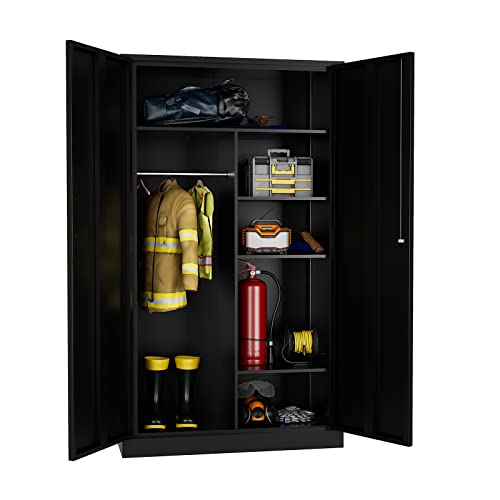 MIIIKO Metal Clothing Storage Locker, Steel Wardrobe Cabinets with Shelves and Closet Rod, 72