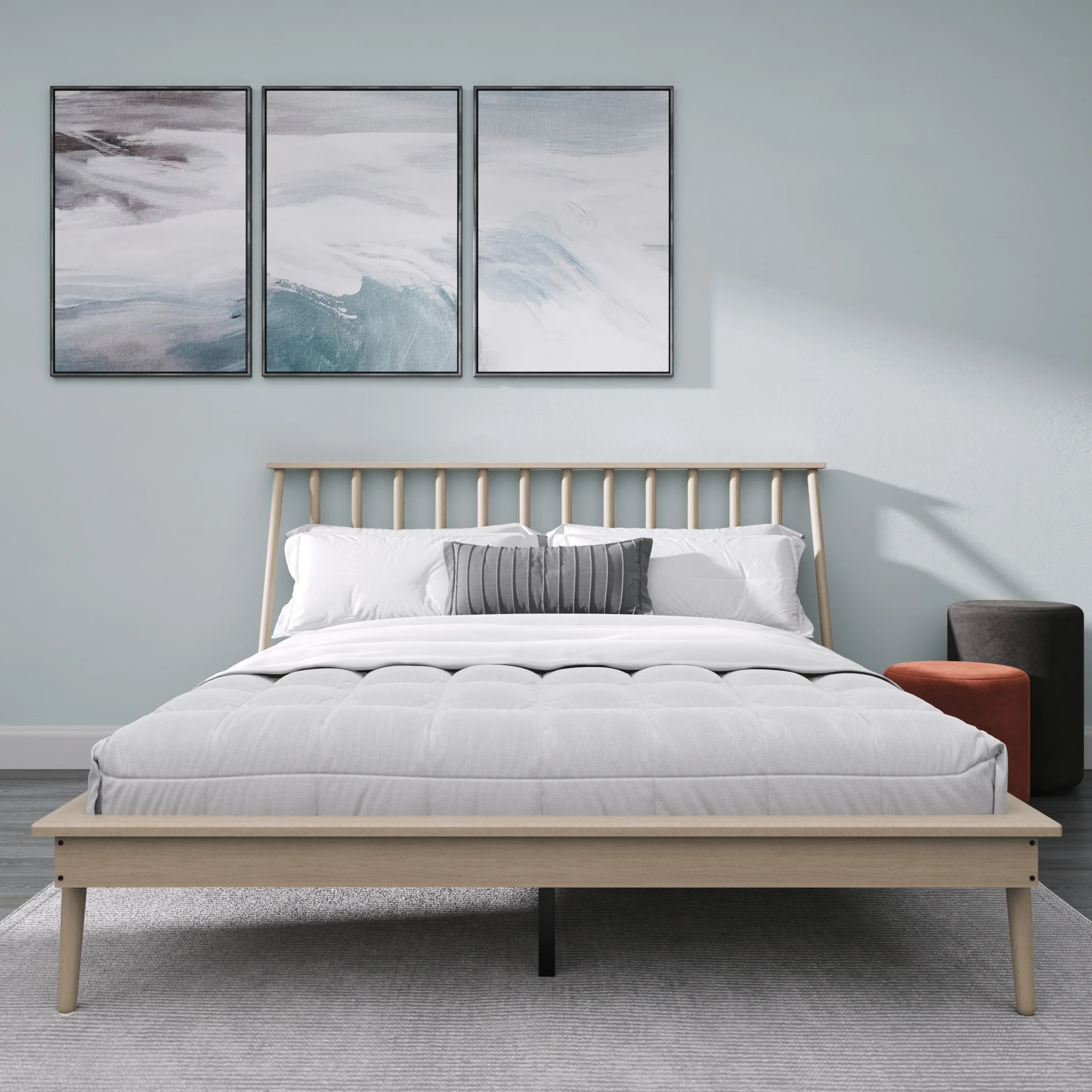 Castle Place Vintage Spindle Wooden Queen Platform Bed, Antique Grey