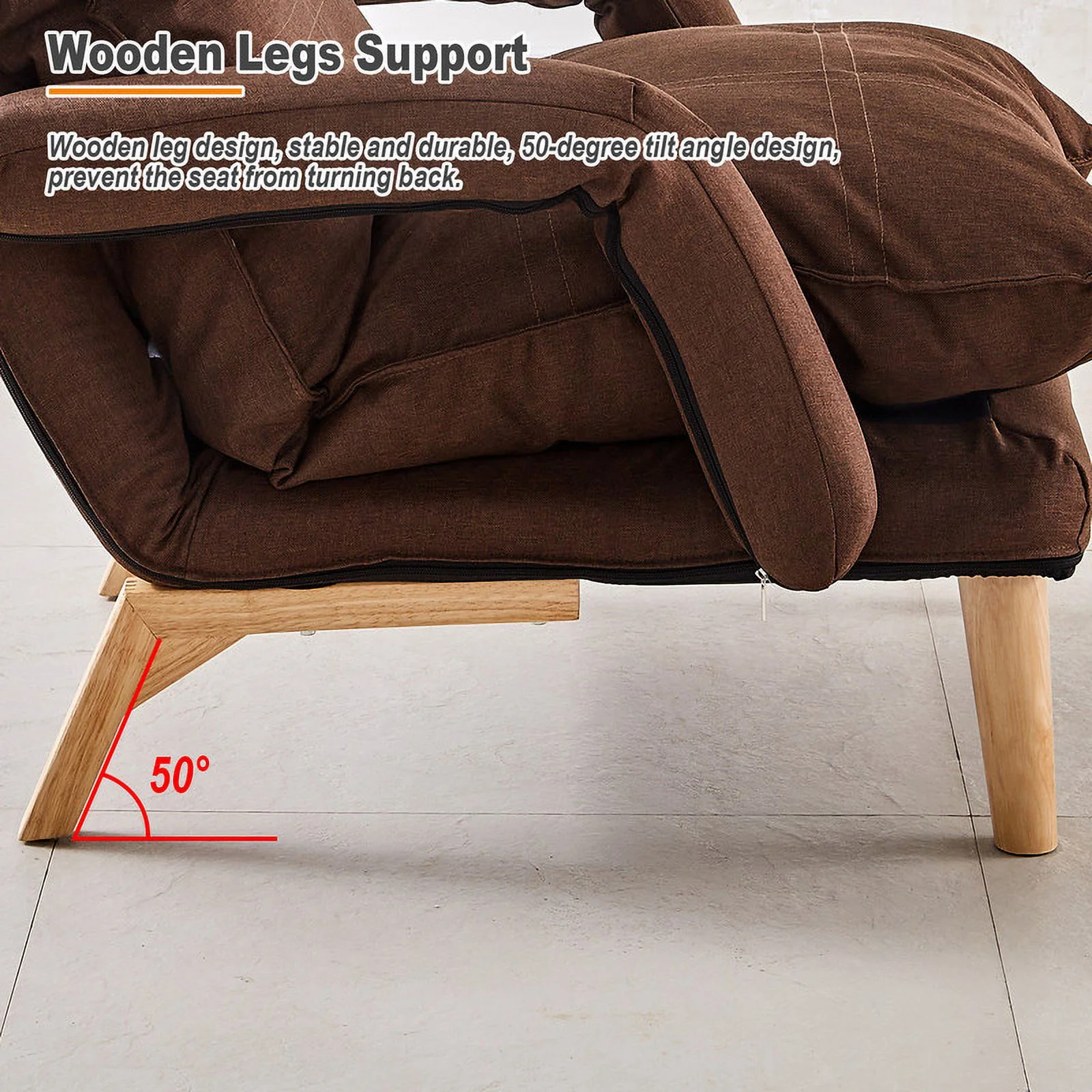 Clipop Living Room Accent Chair with Ottoman,Adult Linen Armchair 5 Angles Adjustable Back,Brown