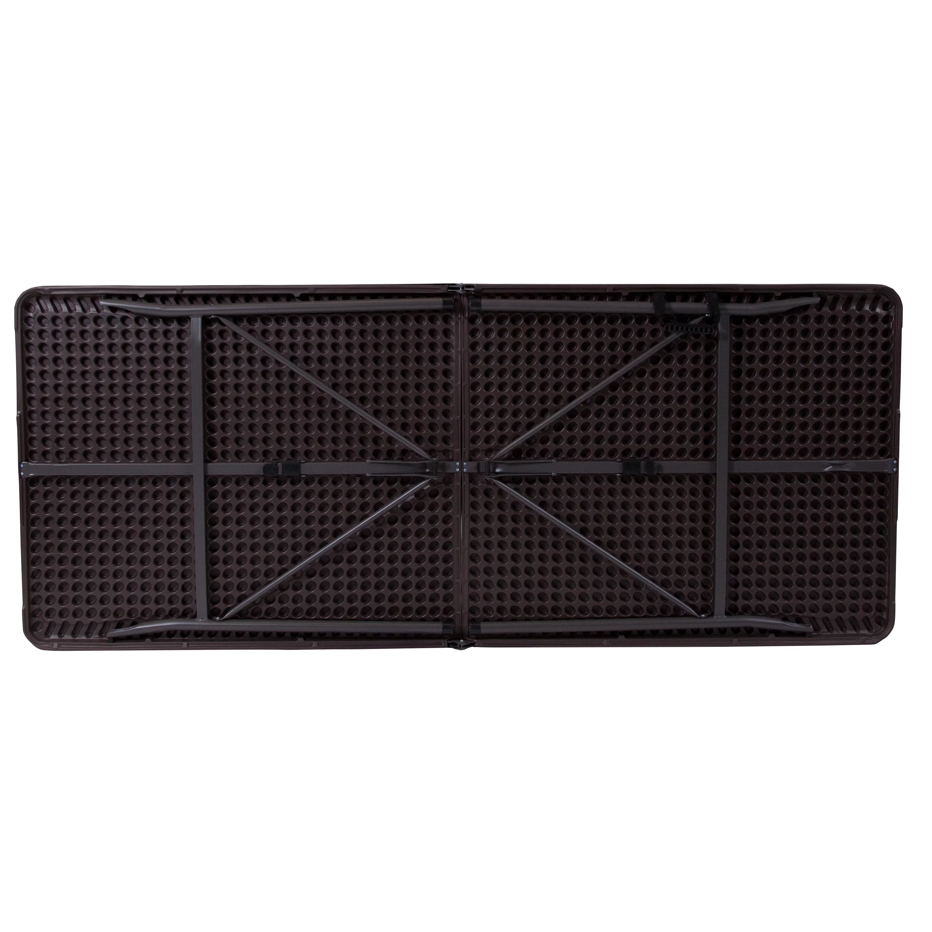 Emma + Oliver 6-Foot Bi-Fold Brown Wood Grain Plastic Folding Table with Carrying Handle