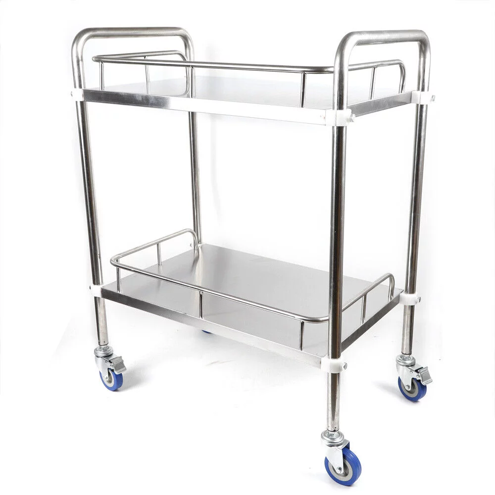 Mkyiongou 2 Tiers Stainless Steel Cart Trolley Medical Lab Mobile Rolling Serving Trolley