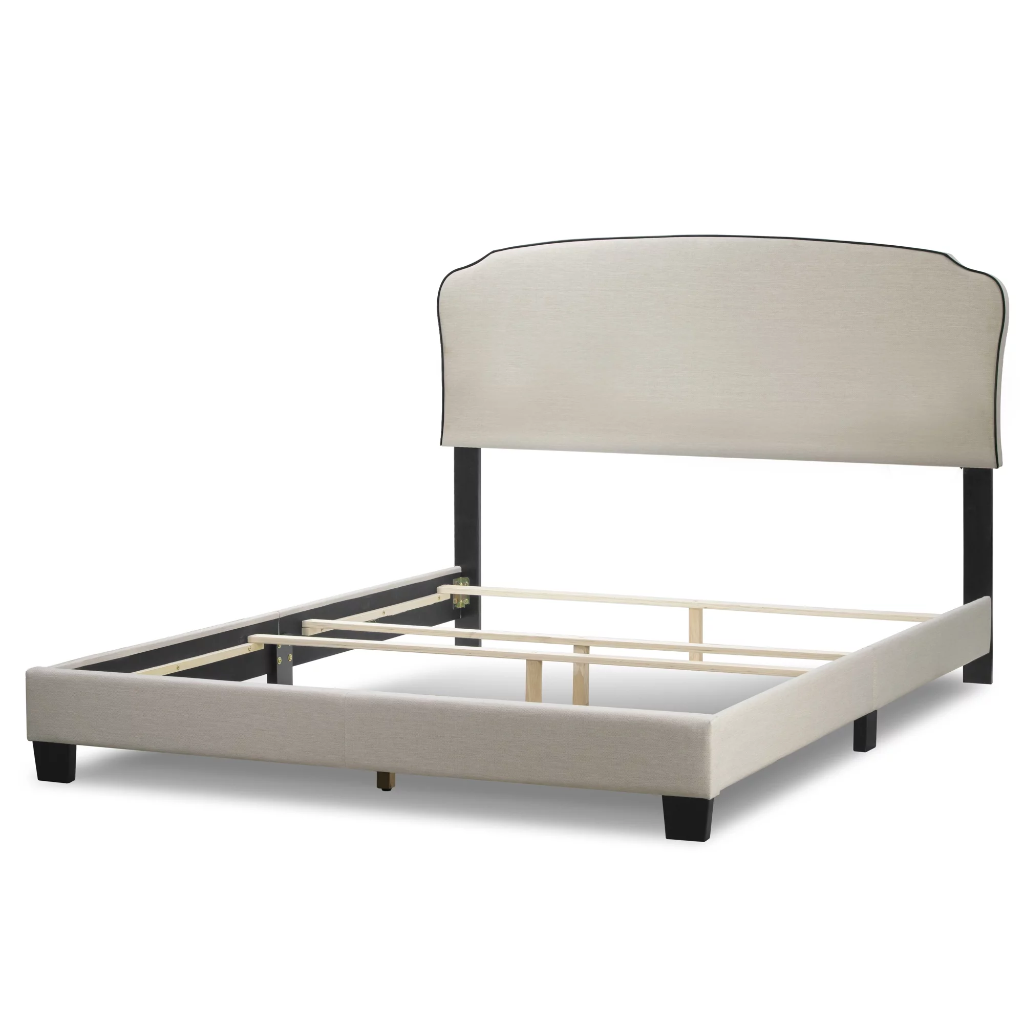 Glamour Home Aric Fabric Queen Bed with Contrasting Piping Accent in Beige