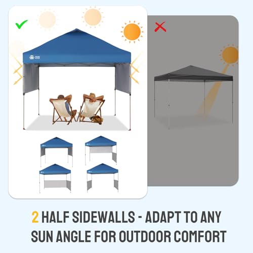 CROWN SHADES 10x10 Pop up Canopy Tent Instant Canopy with 150D Silver Coated Fabric Including 2 Half Sidewalls, 4 Ropes, 8 Stakes, 4 Weight Bags, STO 'N Go Bag, Grid Grey