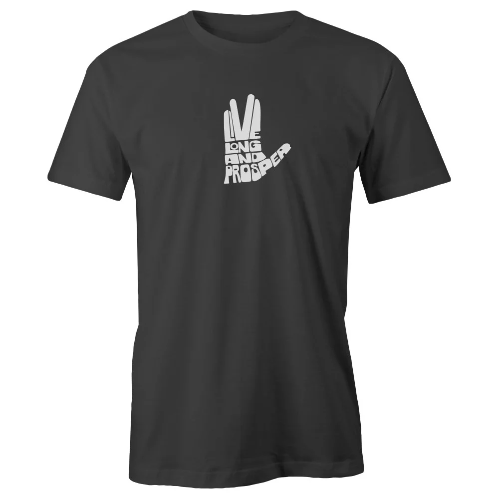 Live Long And Prosper Hand With Text Adult 100% Cotton T-Shirt, Black M