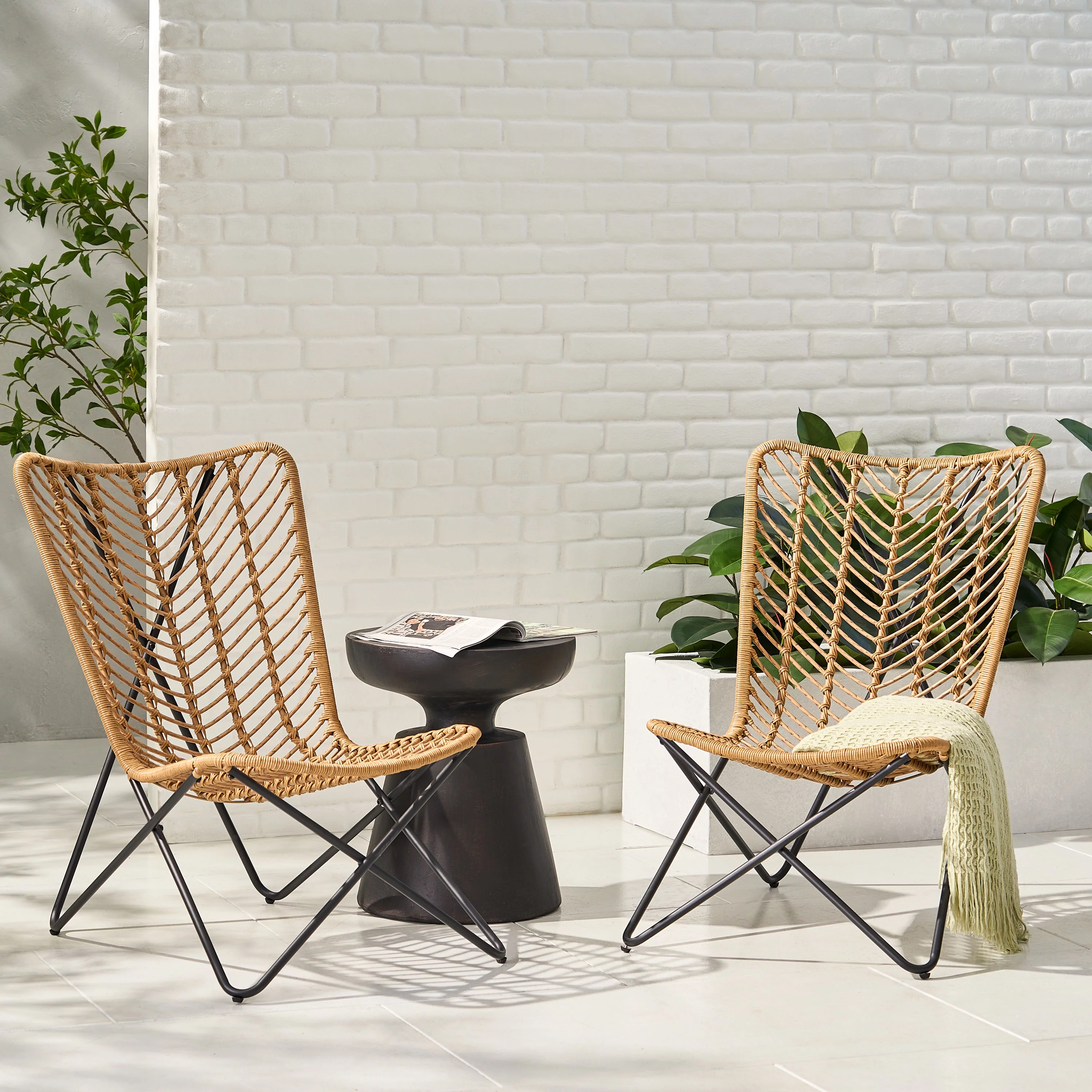 Coston Wicker Outdoor Accent Chairs, Set of 2, Light Brown and Black