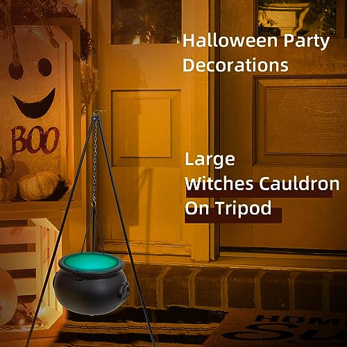 Halloween Decor Outdoor - Large Witches Cauldron on Tripod with LED Light Yard Home Porch Decorations Hocus Pocus Candy Bowl (Fogger)
