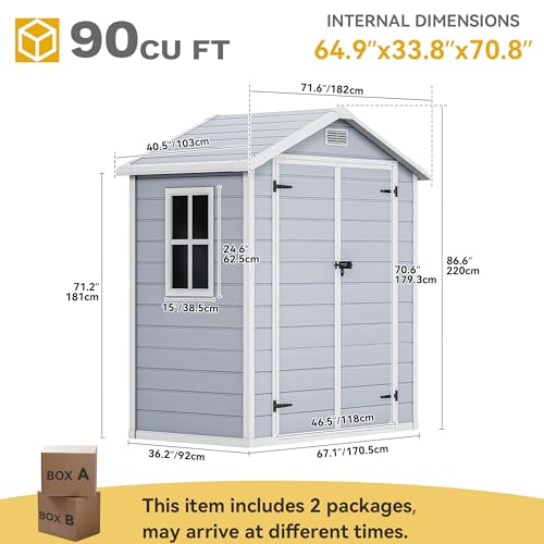 DWVO 6.x4 FT Resin Storage Shed with Reinforced Floor, Outdoor Storage Shed with Lockable Door, Window and Vents, Waterproof Plastic Tool Storage for Garden, Backyard, Patio, Lawn