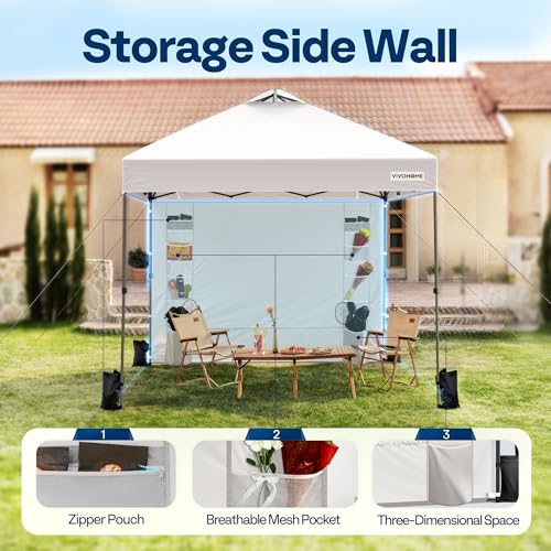VIVOHOME 10x10ft Pop Up Canopy Tent One Push Setup Outdoor Portable Shelter Tent Heavy Duty with Wheel Carry Bag and 4 Sandbags, White
