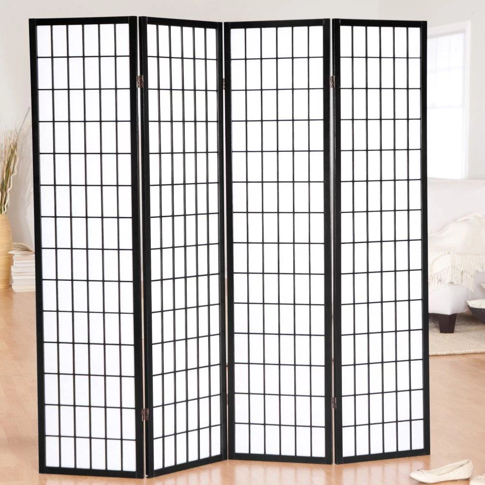 GTU Furniture Japanese Style 4 Panels Wood Shoji Room Divider Screen Oriental for Home/Office