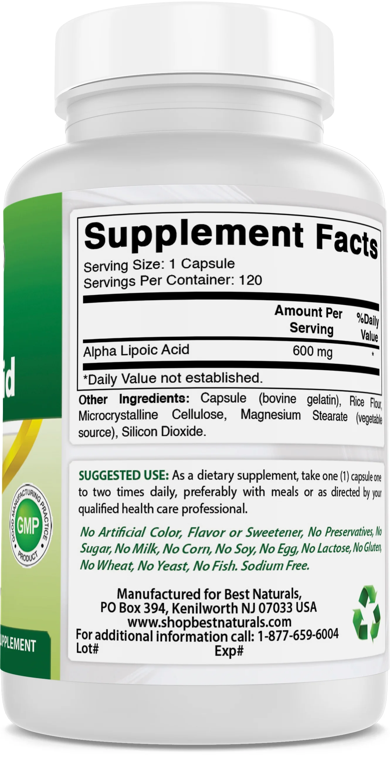Best Naturals Alpha Lipoic Acid 600 mg 120 Capsules