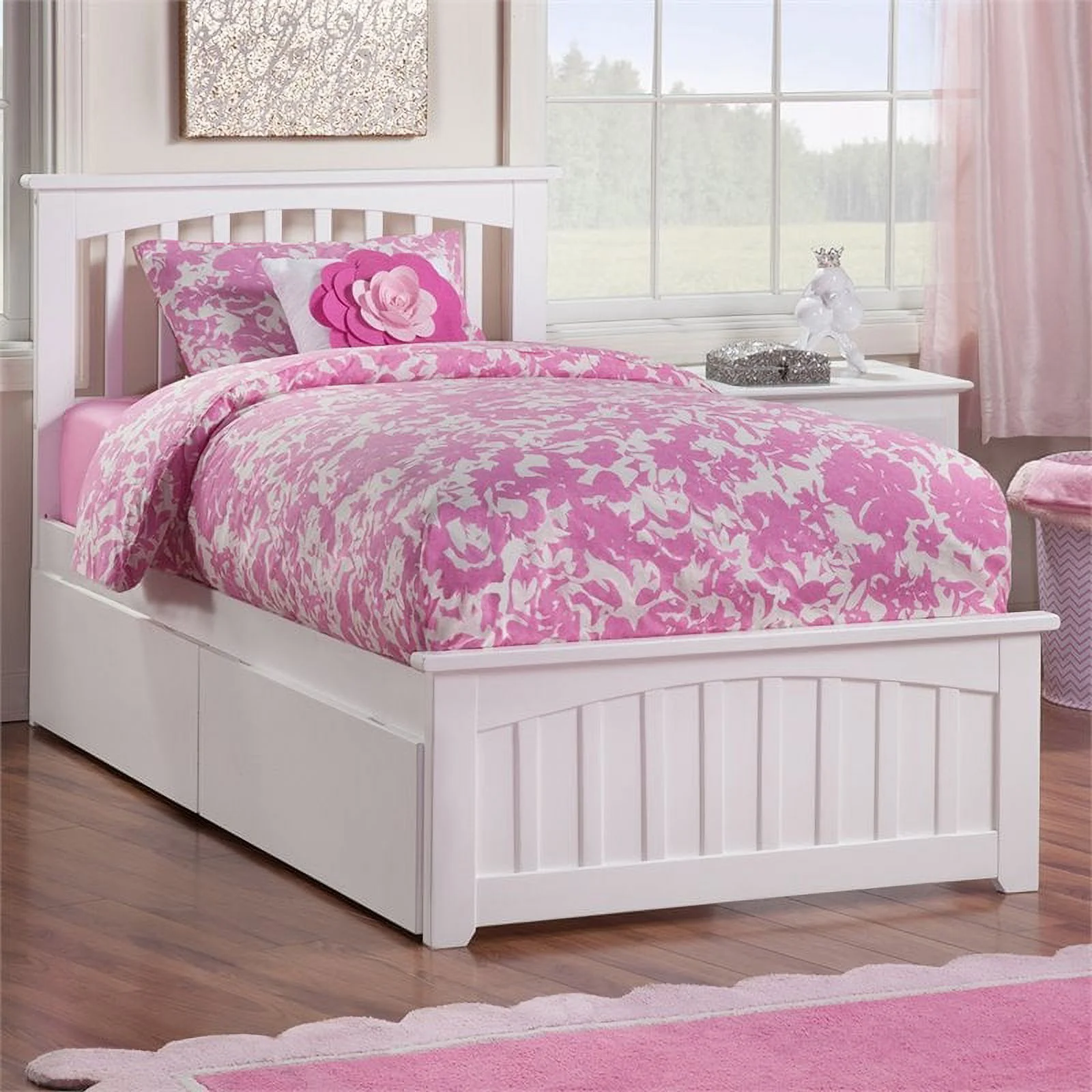 Leo & Lacey Urban Farmhouse Hardwood Storage Platform Bed, Twin-XL, White