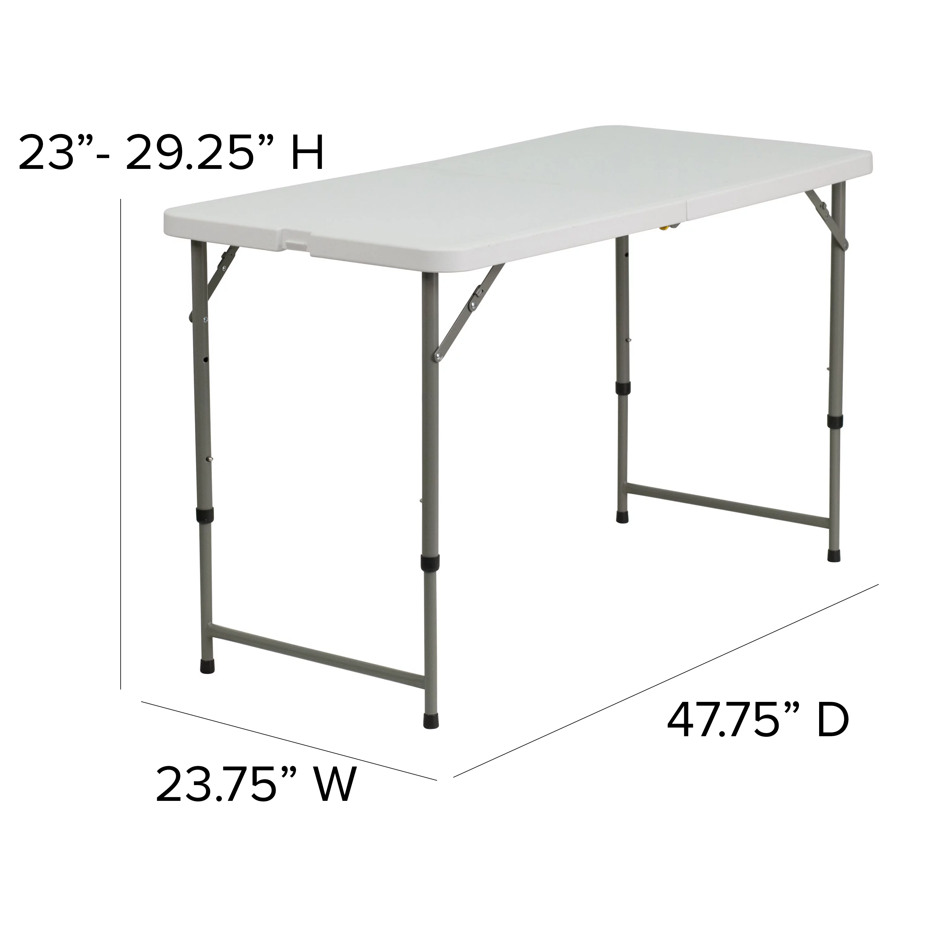 Emma + Oliver 4-Foot Height Adjustable Bi-Fold White Plastic Folding Table w/ Handle