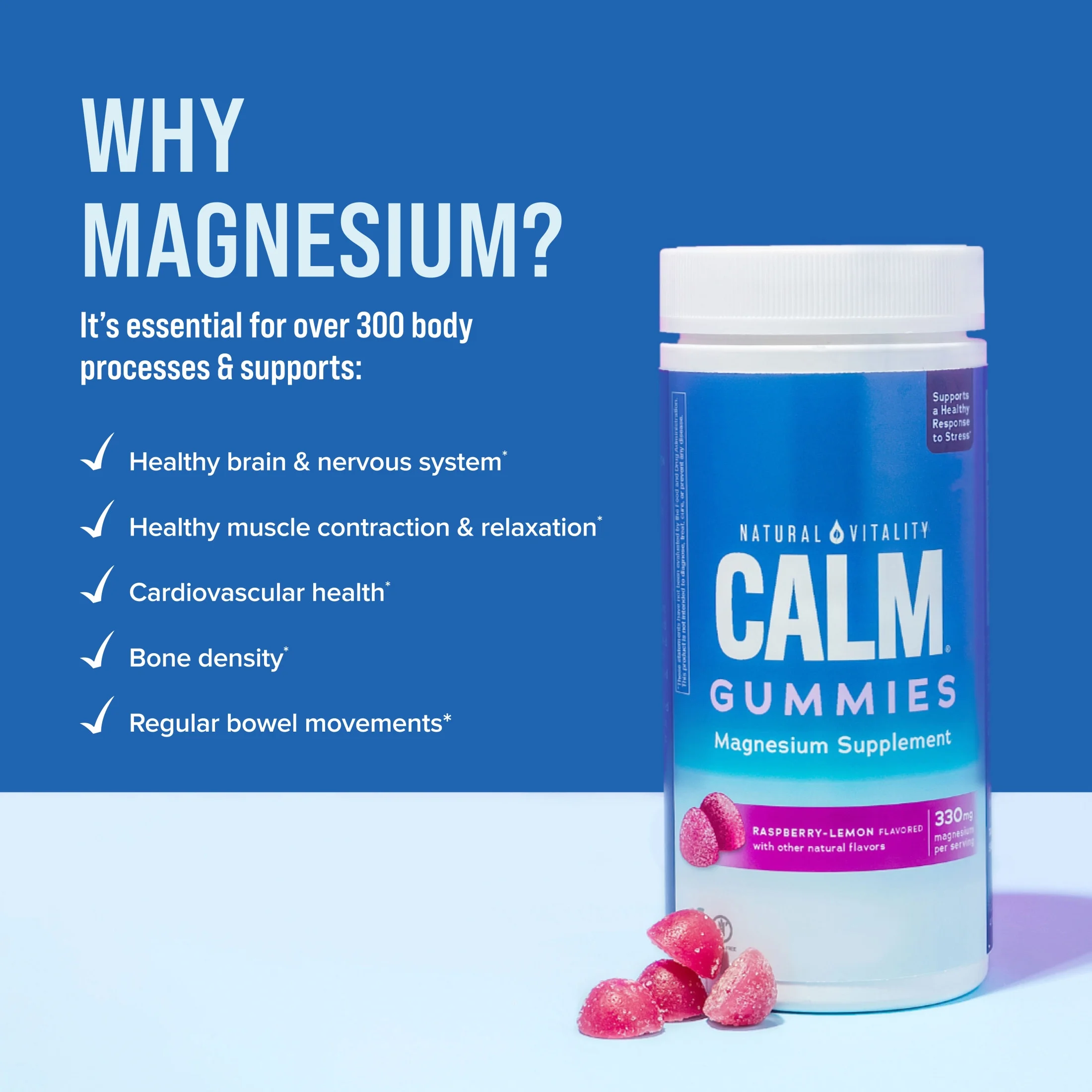Natural Vitality Calm Magnesium Supplement Gummies, Raspberry Lemon, 120 Count